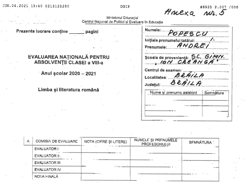 Evaluare Națională 2021